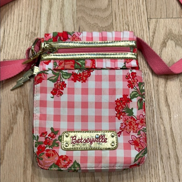 Betsey Johnson Pink and Red Gingham Crossbody Bag - Picture 2 of 9